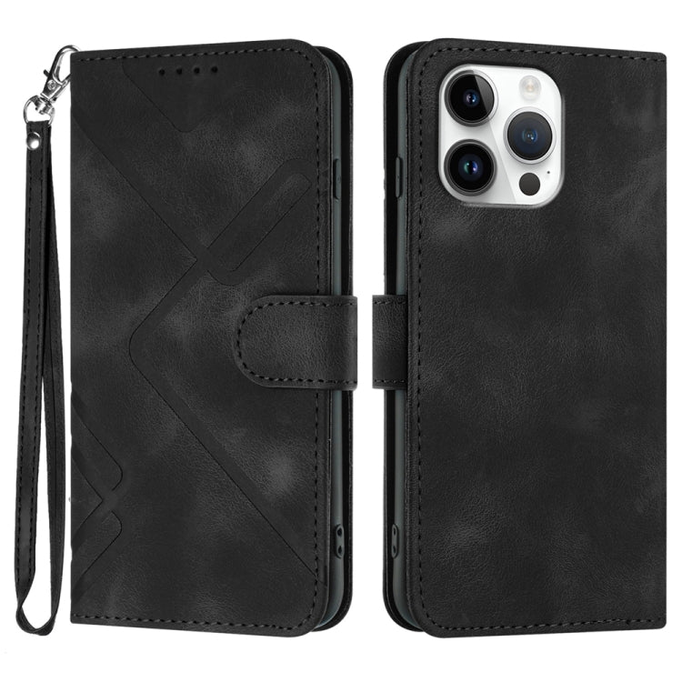 For iPhone 16 Pro Max Line Pattern Skin Feel Leather Phone Case(Black) by buy2fix