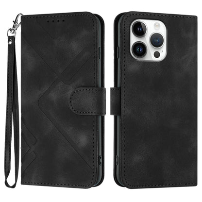 For iPhone 16 Pro Max Line Pattern Skin Feel Leather Phone Case(Black) by buy2fix