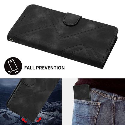 For iPhone 16 Pro Max Line Pattern Skin Feel Leather Phone Case(Black) by buy2fix