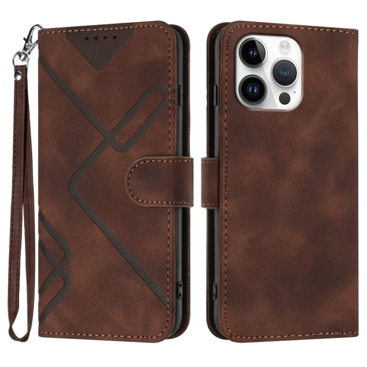 For iPhone 16 Pro Max Line Pattern Skin Feel Leather Phone Case(Coffee) by buy2fix