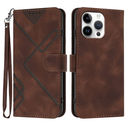 For iPhone 16 Pro Max Line Pattern Skin Feel Leather Phone Case(Coffee) by buy2fix