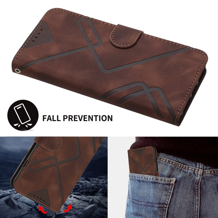 For iPhone 16 Pro Max Line Pattern Skin Feel Leather Phone Case(Coffee) by buy2fix