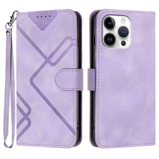 For iPhone 16 Pro Max Line Pattern Skin Feel Leather Phone Case(Light Purple) by buy2fix