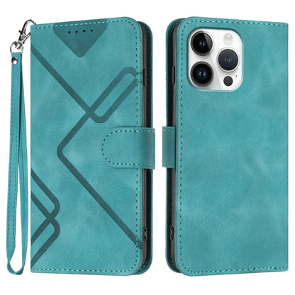 For iPhone 16 Pro Max Line Pattern Skin Feel Leather Phone Case(Light Blue) by buy2fix