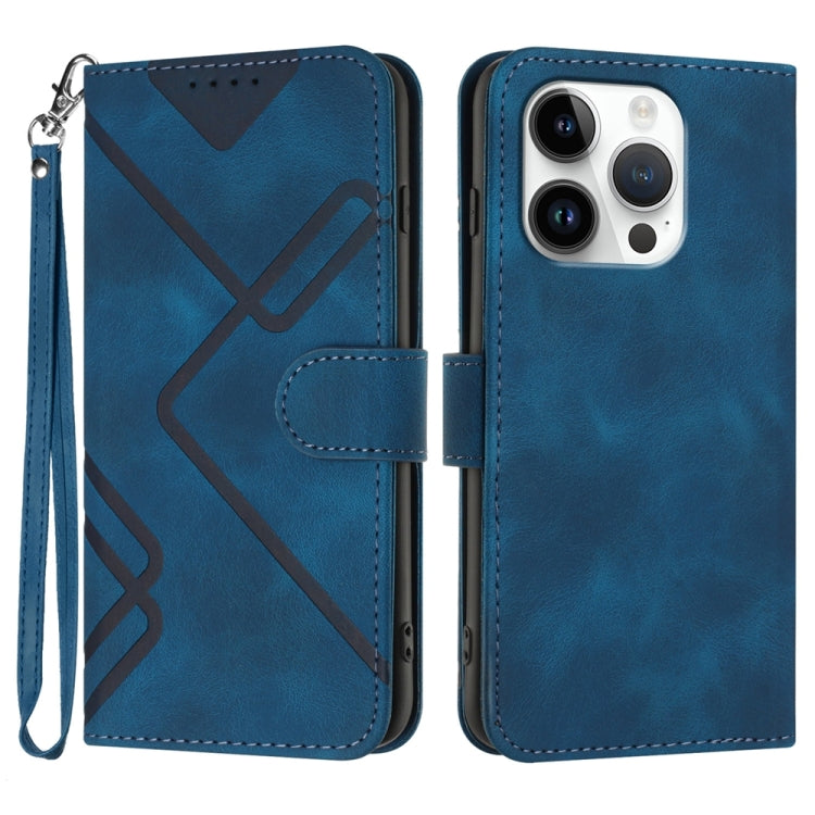 For iPhone 16 Pro Line Pattern Skin Feel Leather Phone Case(Royal Blue) by buy2fix