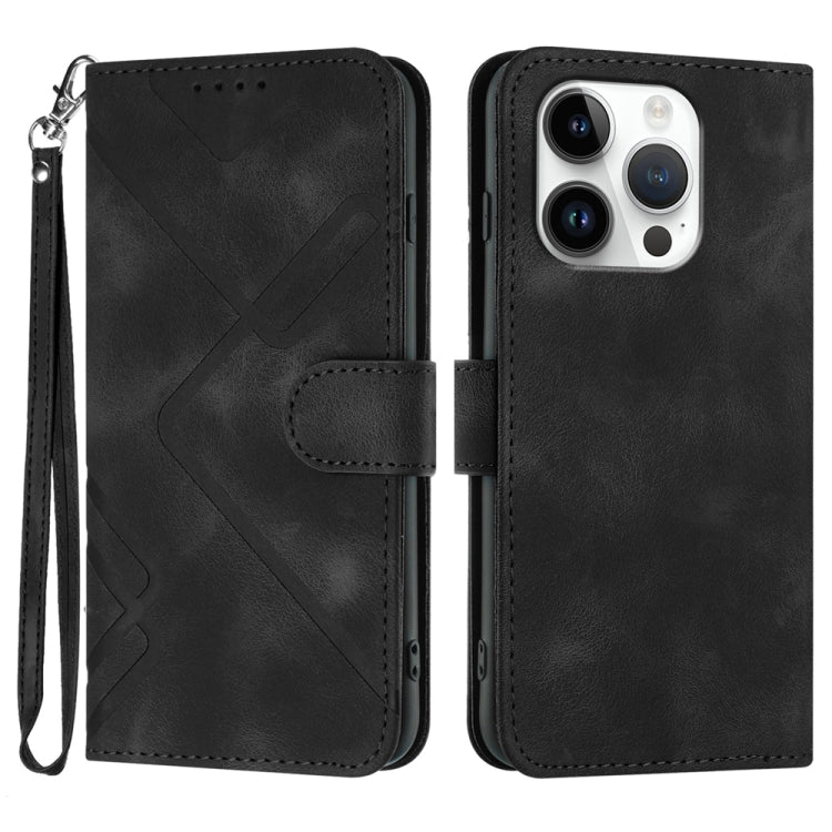 For iPhone 16 Pro Line Pattern Skin Feel Leather Phone Case(Black) by buy2fix
