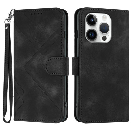 For iPhone 16 Pro Line Pattern Skin Feel Leather Phone Case(Black) by buy2fix