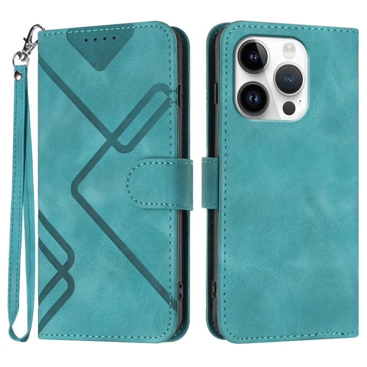For iPhone 16 Pro Line Pattern Skin Feel Leather Phone Case(Light Blue) by buy2fix