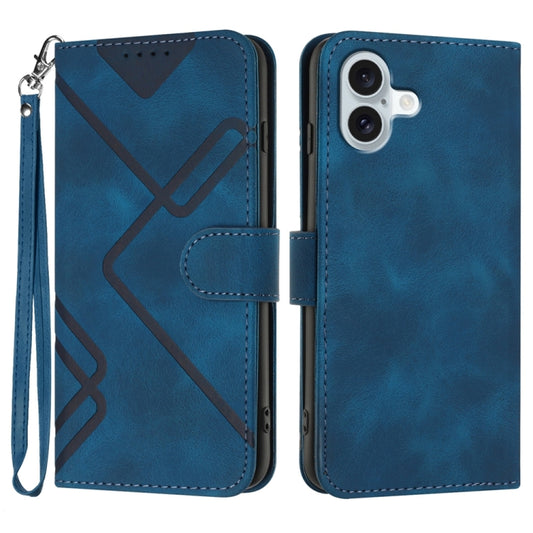 For iPhone 16 Plus Line Pattern Skin Feel Leather Phone Case(Royal Blue) - iPhone 16 Plus Cases by buy2fix | Online Shopping UK | buy2fix