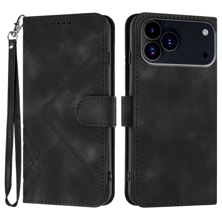 For iPhone 17 Pro Max Line Pattern Skin Feel Leather Phone Case(Black) - iPhone 17 Pro Max Cases by buy2fix | Online Shopping UK | buy2fix