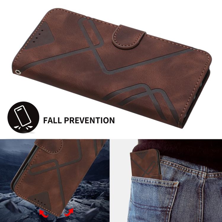 For iPhone 17 Pro Max Line Pattern Skin Feel Leather Phone Case(Coffee) - iPhone 17 Pro Max Cases by buy2fix | Online Shopping UK | buy2fix