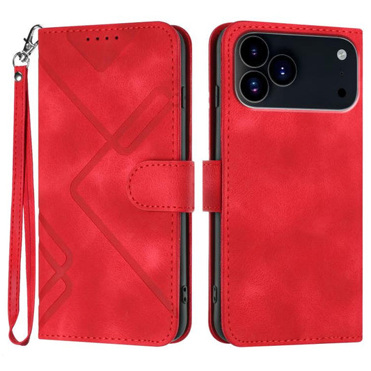For iPhone 17 Pro Line Pattern Skin Feel Leather Phone Case(Red) - iPhone 17 Pro Cases by buy2fix | Online Shopping UK | buy2fix