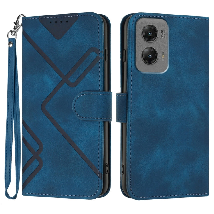 For Motorola Moto G Stylus 5G 2024 Line Pattern Skin Feel Leather Phone Case(Royal Blue) by buy2fix