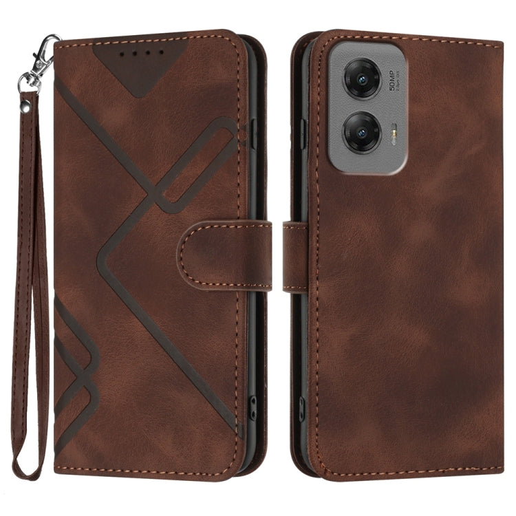 For Motorola Moto G Stylus 5G 2024 Line Pattern Skin Feel Leather Phone Case(Coffee) by buy2fix