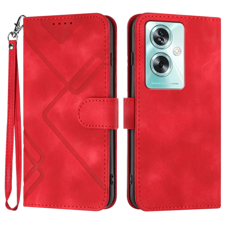 For OPPO A79 5G Line Pattern Skin Feel Leather Phone Case(Red) by buy2fix