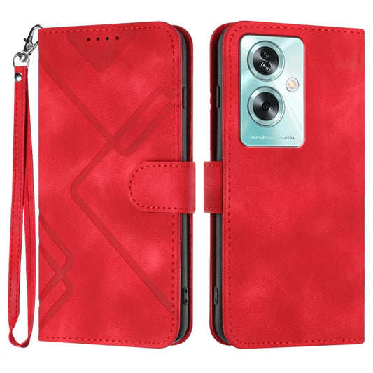 For OPPO A79 5G Line Pattern Skin Feel Leather Phone Case(Red) by buy2fix