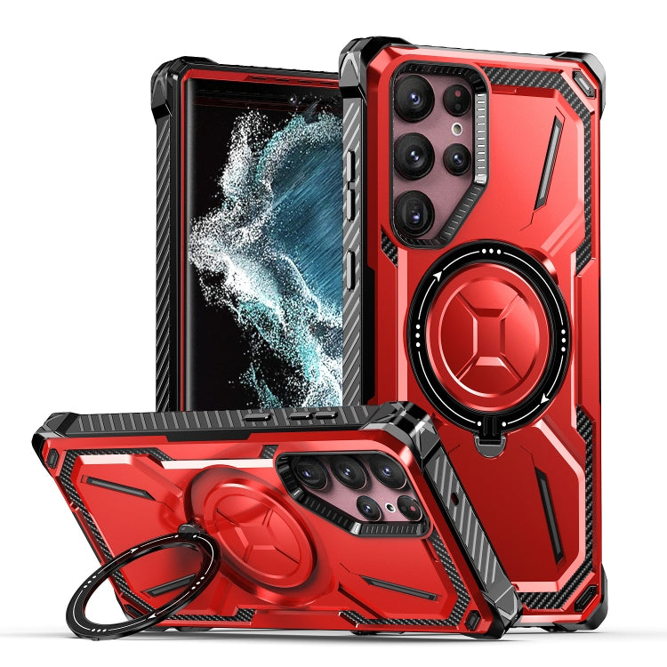 For Samsung Galaxy S22 Ultra 5G Armor Series Holder Phone Case(Red) by buy2fix