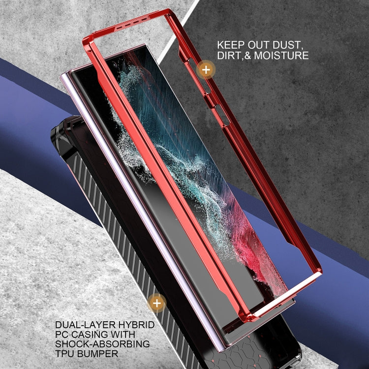 For Samsung Galaxy S22 Ultra 5G Armor Series Holder Phone Case(Red) by buy2fix