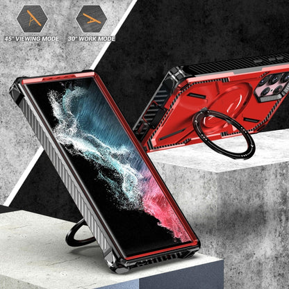 For Samsung Galaxy S22 Ultra 5G Armor Series Holder Phone Case(Red) by buy2fix