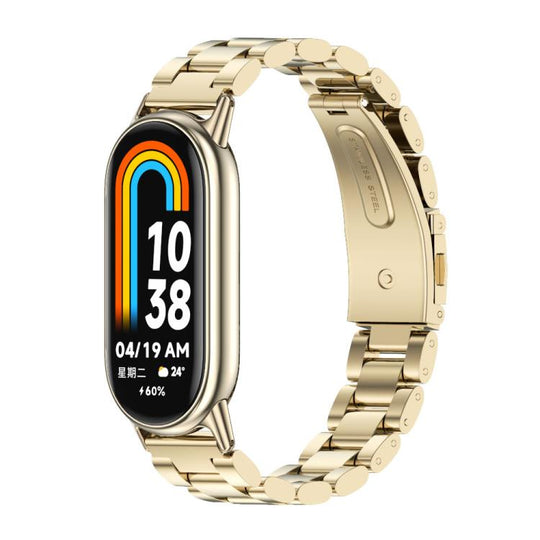 For Xiaomi Smart Band 11 / 10 / 9 / 8 Mijobs Three Bead Stainless Steel Watch Band(Light Gold)
