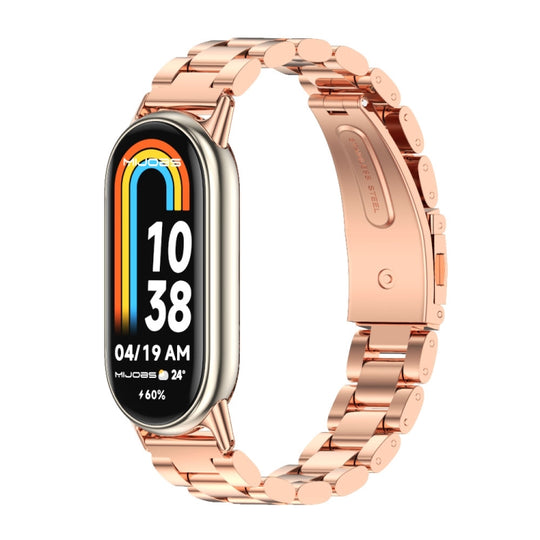 For Xiaomi Smart Band 11 / 10 / 9 / 8 Mijobs Three Bead Stainless Steel Watch Band(Rose Gold)
