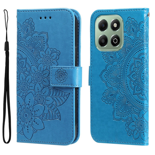 For Honor X6b 4G / X6c 4G / X5b / X5b Plus Seven-petal Flowers Embossing Leather Phone Case(Blue)