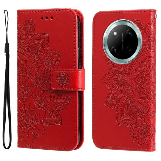 For Honor X9c / Magic7 Lite Seven-petal Flowers Embossing Leather Phone Case(Red)