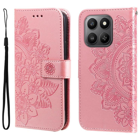 For Honor 400 Smart 5G / X7d 4G / Play 10T 5G Seven-petal Flowers Embossing Leather Phone Case(Rose Gold)