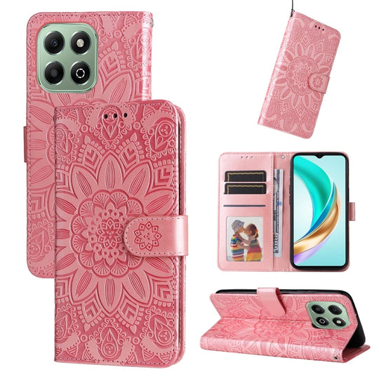 For Honor X6b 4G / X6c 4G / X5b / X5b Plus Embossed Sunflower Leather Phone Case(Rose Gold)