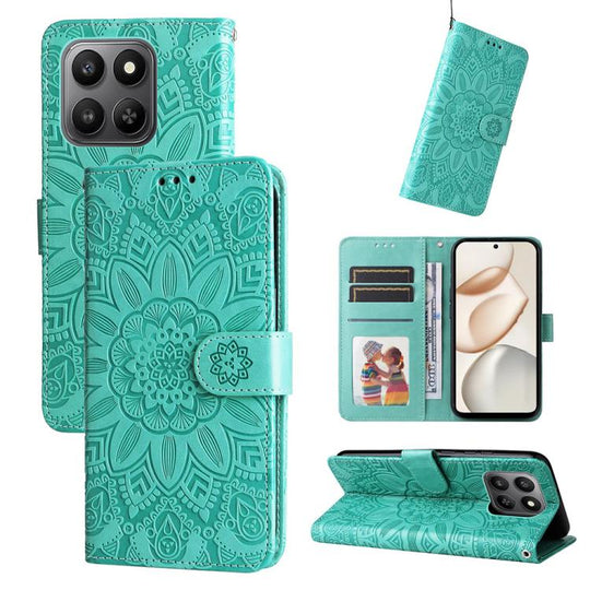 For Honor 400 Smart 5G / X7d 4G / Play 10T 5G Embossed Sunflower Leather Phone Case(Green)