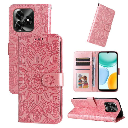 For Honor X5c Plus Embossed Sunflower Leather Phone Case(Rose Gold)