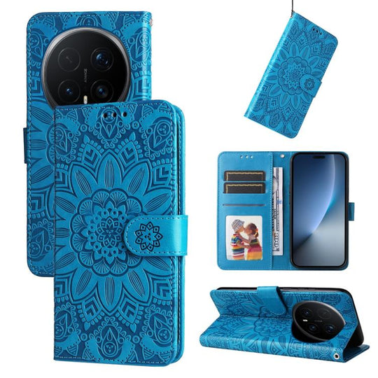 For Honor Magic8 Pro Embossed Sunflower Leather Phone Case(Blue)