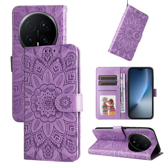 For Honor Magic8 Pro Embossed Sunflower Leather Phone Case(Purple)