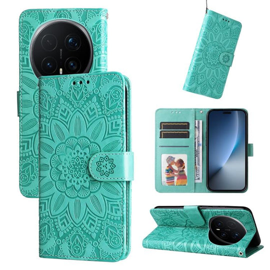 For Honor Magic8 Pro Embossed Sunflower Leather Phone Case(Green)