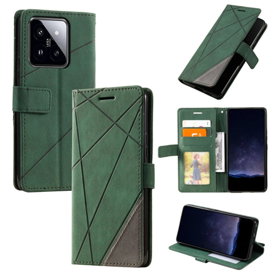 For Xiaomi 14 Skin Feel Splicing Leather Phone Case(Green)