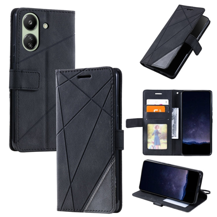 For Xiaomi Redmi 13C Skin Feel Splicing Leather Phone Case(Black) by buy2fix