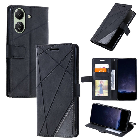 For Xiaomi Redmi 13C Skin Feel Splicing Leather Phone Case(Black) by buy2fix