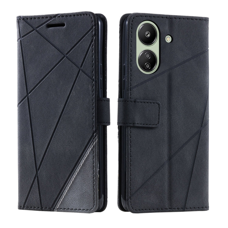 For Xiaomi Redmi 13C Skin Feel Splicing Leather Phone Case(Black) by buy2fix