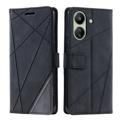 For Xiaomi Redmi 13C Skin Feel Splicing Leather Phone Case(Black) by buy2fix
