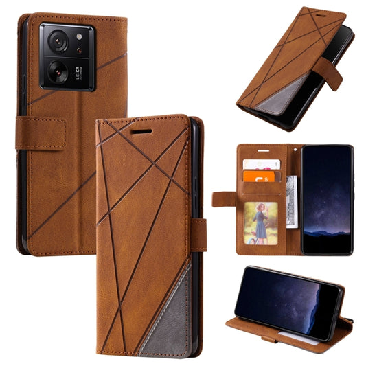 For Xiaomi 13T / Redmi K60 Ultra Skin Feel Splicing Leather Phone Case(Brown) - Xiaomi Cases by buy2fix | Online Shopping UK | buy2fix