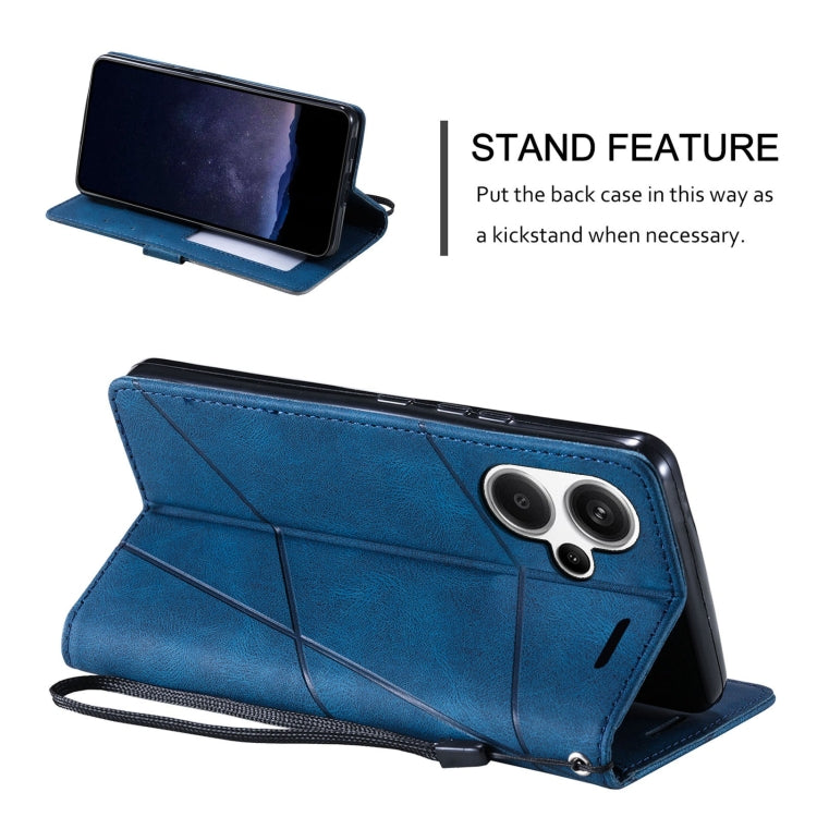 For Xiaomi Redmi Note 13 Pro+ Skin Feel Splicing Leather Phone Case(Blue) - Xiaomi Cases by buy2fix | Online Shopping UK | buy2fix