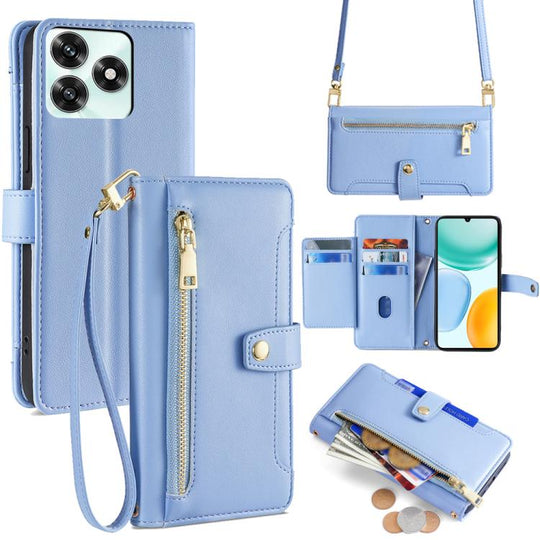 For Honor X5c 4G Sheep Texture Cross-body Zipper Wallet Leather Phone Case(Blue)