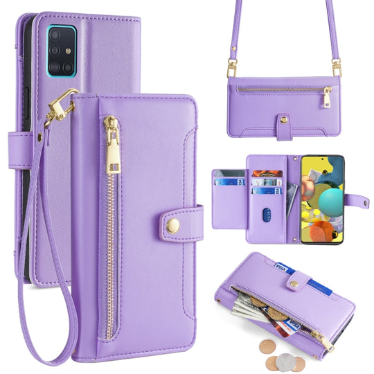 For Samsung Galaxy A51 4G Sheep Texture Cross-body Zipper Wallet Leather Phone Case(Purple)