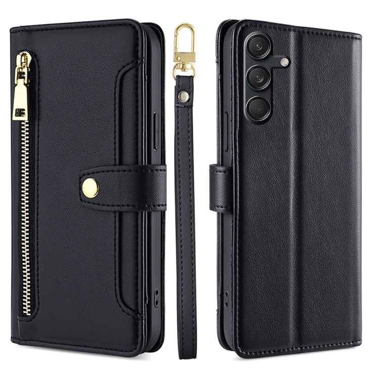 For Samsung Galaxy M55 5G Sheep Texture Cross-body Zipper Wallet Leather Phone Case(Black) by buy2fix