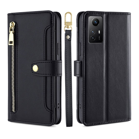 For Xiaomi Redmi Note 12S 4G Sheep Texture Cross-body Zipper Wallet Leather Phone Case(Black)