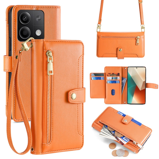 For Xiaomi Redmi Note 13 5G Sheep Texture Cross-body Zipper Wallet Leather Phone Case(Orange) - Xiaomi Cases by buy2fix | Online Shopping UK | buy2fix