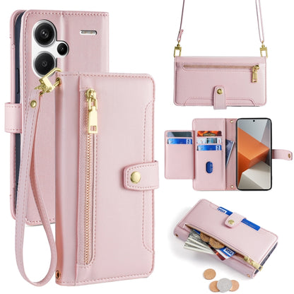 For Xiaomi Redmi Note 13 Pro+ 5G Sheep Texture Cross-body Zipper Wallet Leather Phone Case(Pink) - Xiaomi Cases by buy2fix | Online Shopping UK | buy2fix