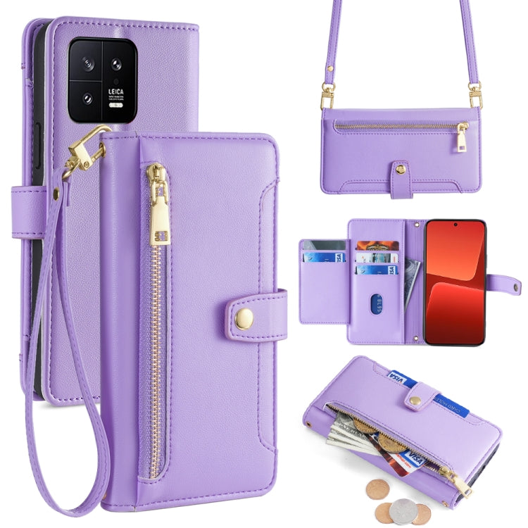 For Xiaomi 13 Sheep Texture Cross-body Zipper Wallet Leather Phone Case(Purple) - Xiaomi Cases by buy2fix | Online Shopping UK | buy2fix