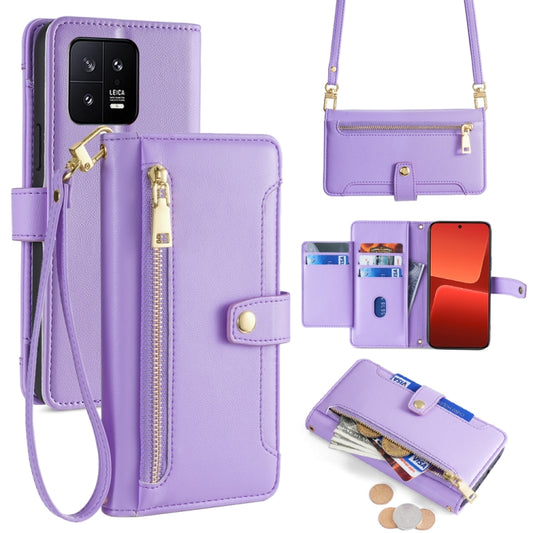 For Xiaomi 13 Sheep Texture Cross-body Zipper Wallet Leather Phone Case(Purple) - Xiaomi Cases by buy2fix | Online Shopping UK | buy2fix