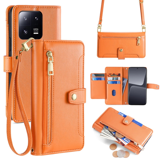 For Xiaomi 13 Pro Sheep Texture Cross-body Zipper Wallet Leather Phone Case(Orange)